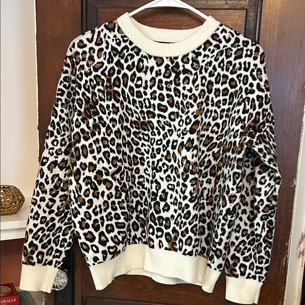 T Tahari Animal Print Crew Neck Sweater